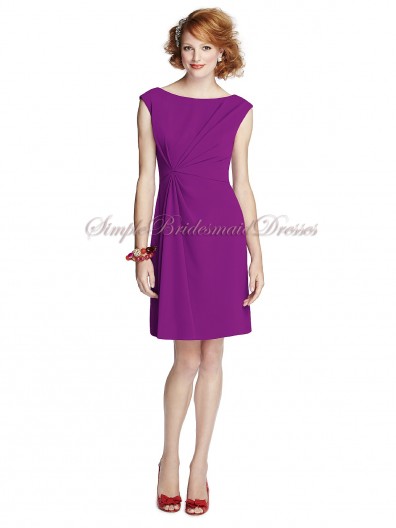 Purple Zipper Chiffon Dropped Short-length dahlia Draped Mini Sleeveless Bateau Bridesmaid Dress