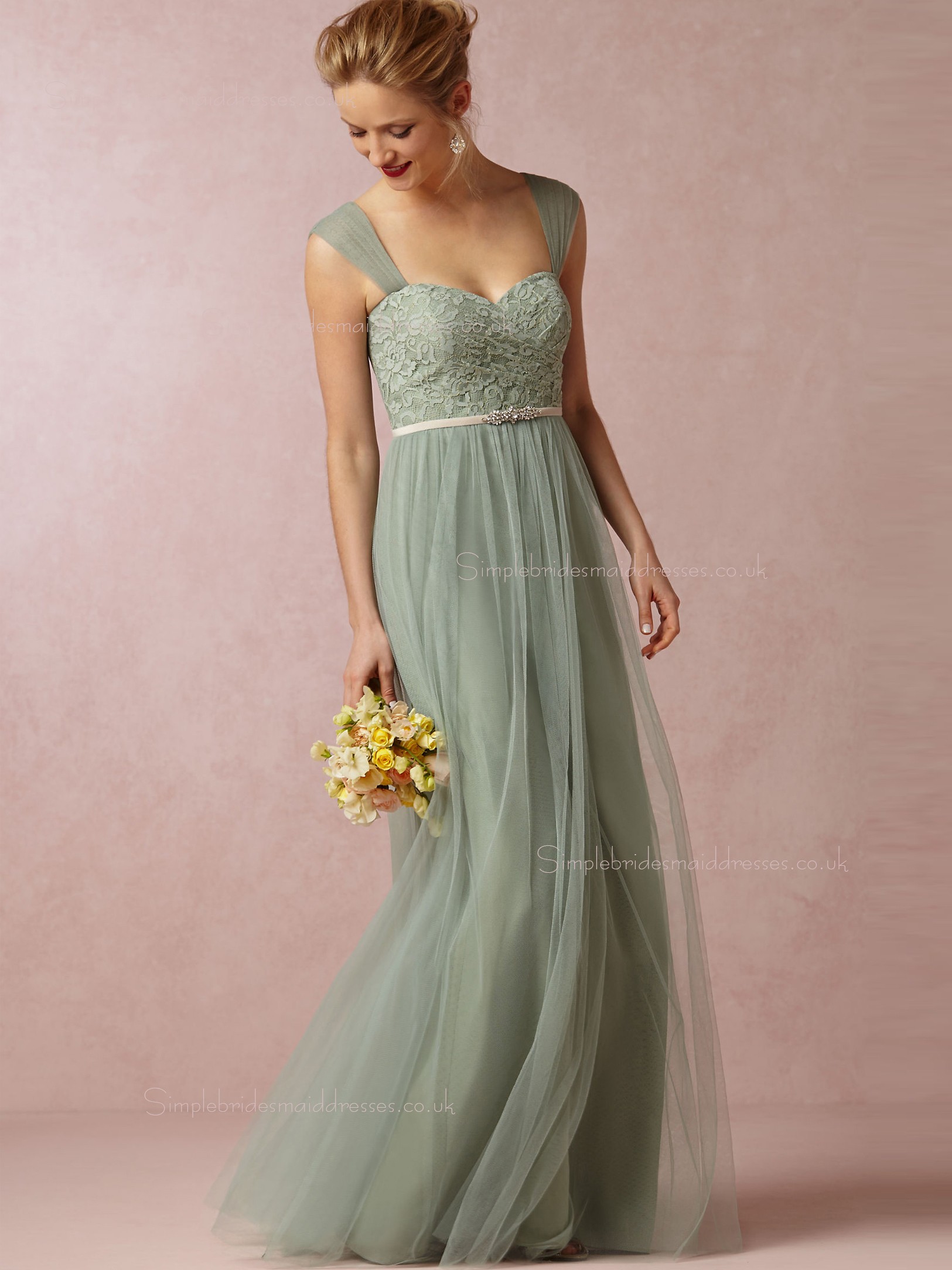 Shop Custom Green Floor Length A Line Bridesmaid Dresses For 89 9
