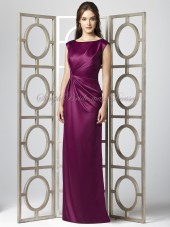 Zipper Satin Grape / Purple Dropped Bateau Floor-length Sleeveless Draped Column/Sheath merlot Bridesmaid Dress
