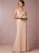 Enticing Pink V-neck Beading Floor-length Bridesmaid Dresses